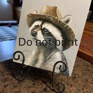 8x10 Raccoon Cowboy acrylic on canvas board by artist